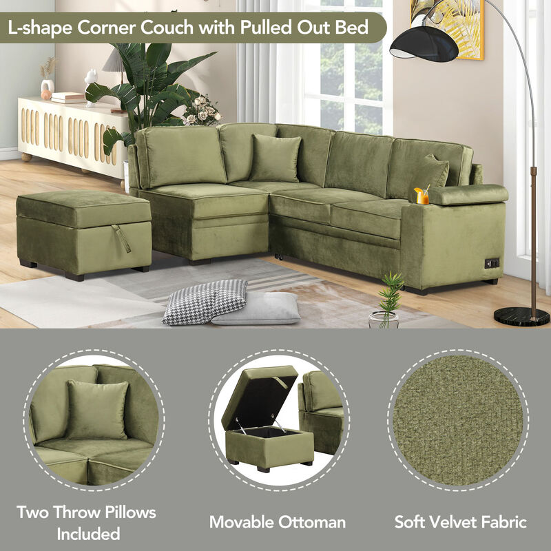Merax 2 in 1 Pull Out Sofa Bed L Shape Couch