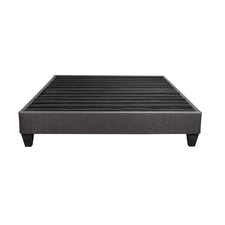 Tamy California King Size Platform Bed Frame, Dark Gray Linen Upholstery - Benzara