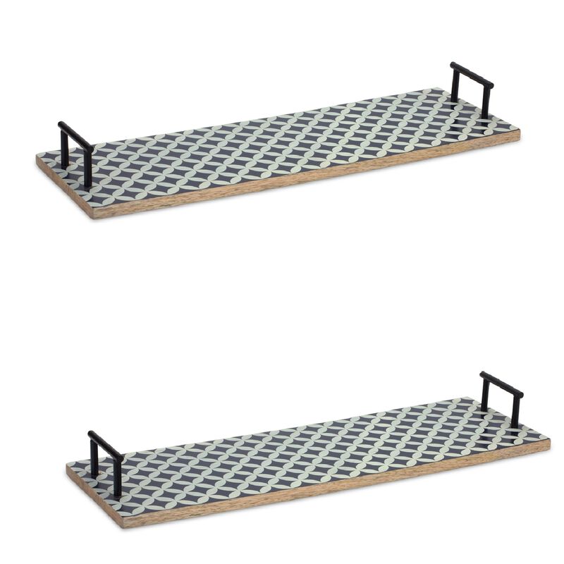 Mango Wood Iron Tray Set of 2 for Decorative and Functional Use