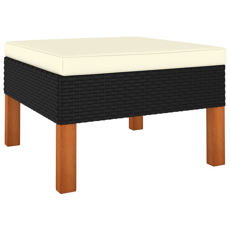 3pc Outdoor Modular Corner Sofa Set, Black Poly Rattan Ivory Polyester - Benzara