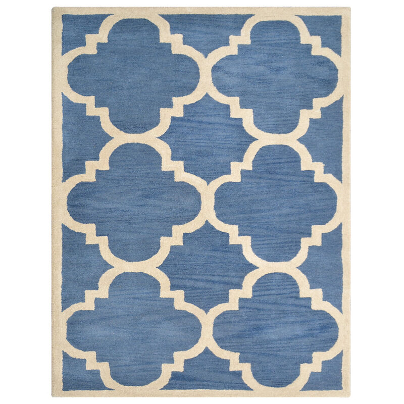 RUGSOTIC CARPETS HAND TUFTED WOOL ECO-FRIENDLY AREA RUGS - 5'x8', Rectangle Shape, Blue & Beige, Geometric Modern Design, High Pile Handmade Anti Skid Area Rugs for Living Room, Bed Room (K00231)