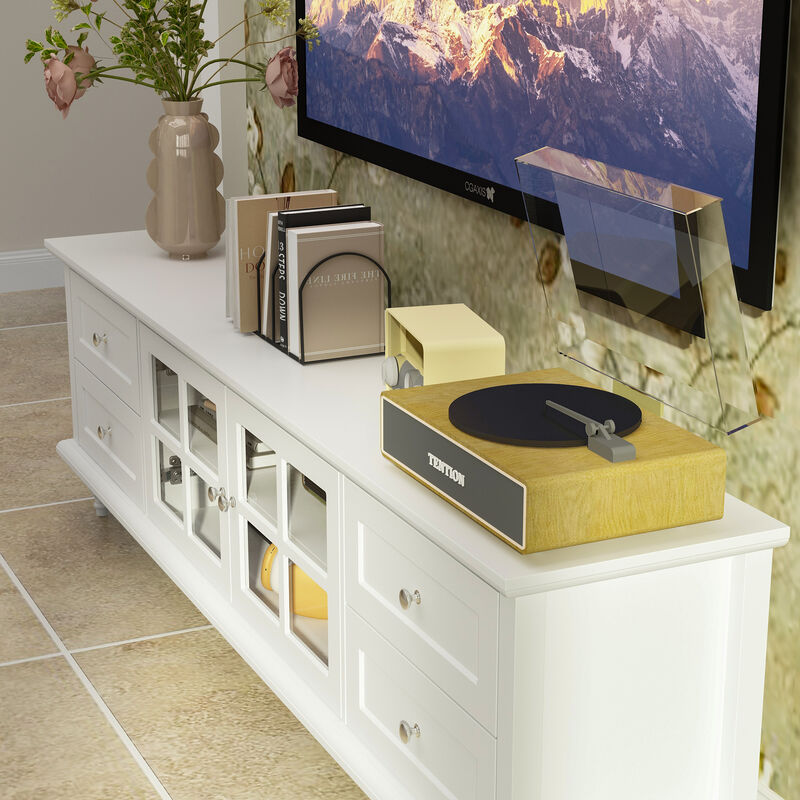 Stylish TV Console in White Roman Column Legs Modern TV Stand Console