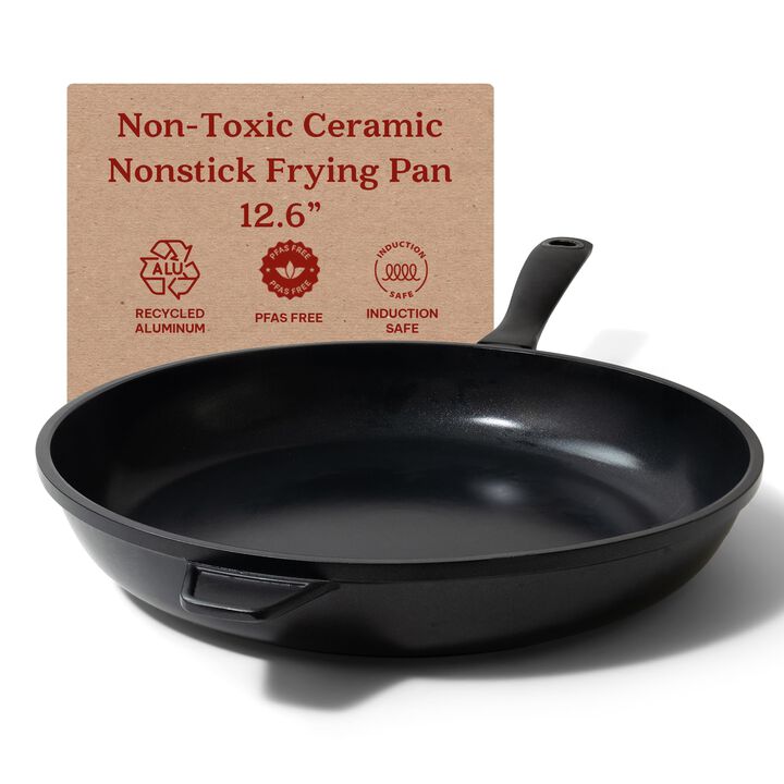Alva Energy Ceramic Nonstick Frying Pan 12.6" Scratch Resistant Cast Aluminum Healthy Cooking Pan, Stay Cool Handle, Non Toxic, Easy to Clean, Compatible with All Stovetops & Induction Safe