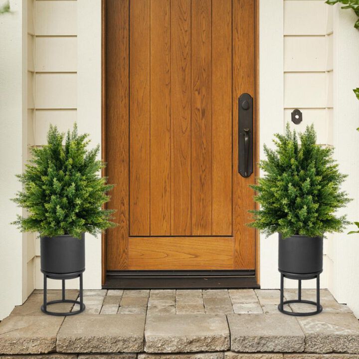 Hivvago 2-Pack Artificial Cedar Topiary Ball Tree with Cement Pot
