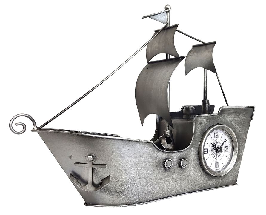 Sailing Ship Metal Table Clock-Silver