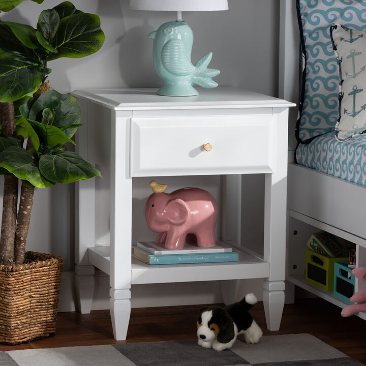 Baxton Studio Naomi Classic And Transitional White Finished Wood 1 Drawer Bedroom Nightstand