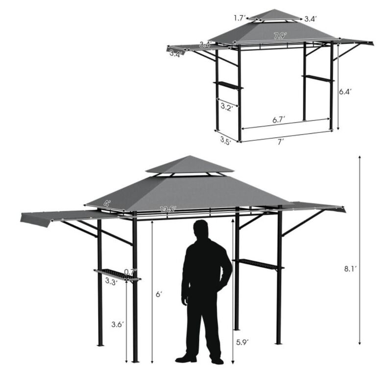 Hivvago 13.5 x 4 Feet Patio BBQ Grill Gazebo Canopy with Dual Side Awnings