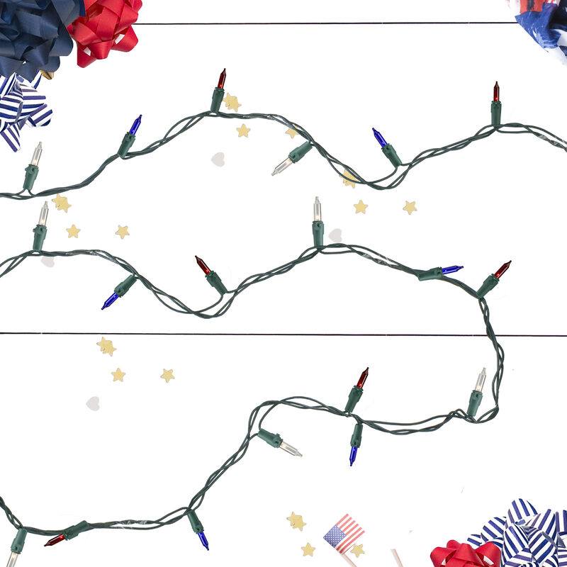 100 Count Red  White and Blue 4th of July String Lights  20 ft Green Wire
