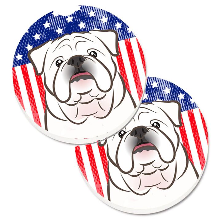 Caroline's Treasures American Flag & White English Bulldog Set of 2 Cup Holder Car Coasters BB2150CARC, 2.56, Multicolor
