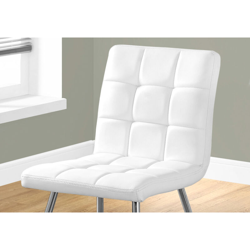 Monarch Specialties I 1071 Dining Chair, Set Of 2, Side, Upholstered, Kitchen, Dining Room, Pu Leather Look, Metal, White, Chrome, Contemporary, Modern
