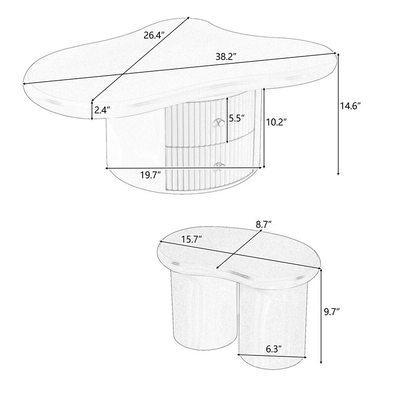 Merax Cloud Coffee Table with 2 Stools Living Room Set