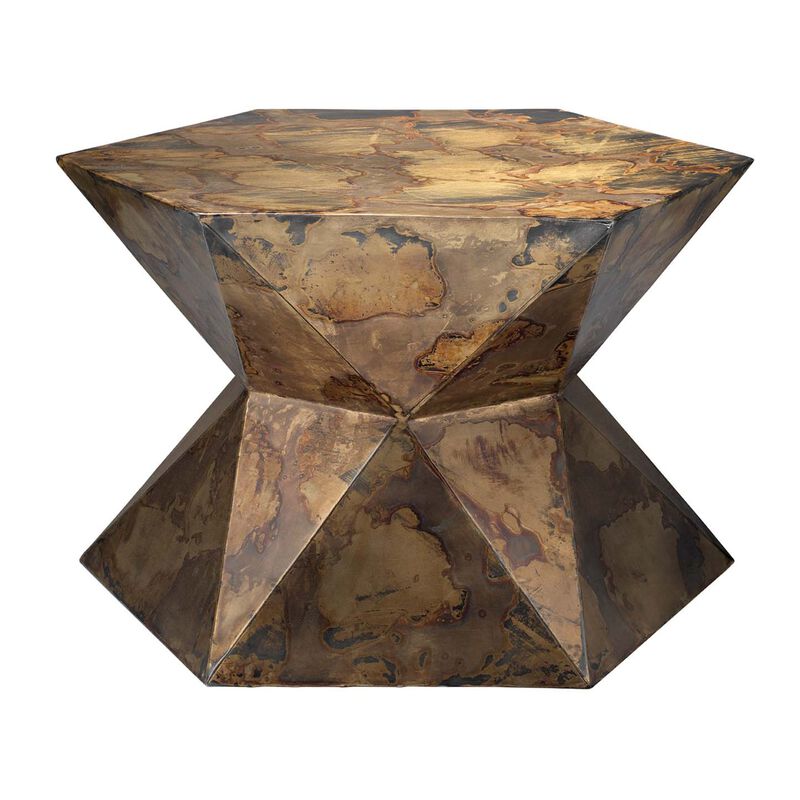 24" Black Brown and Beige Contemporary Metallic Large Crown Side Table