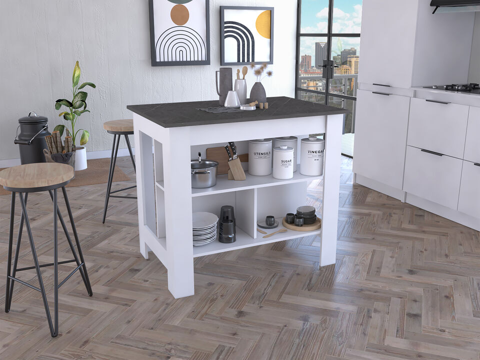 Streamdale Cala Kitchen Island, Four Legs, Three Shelves - White Onyx