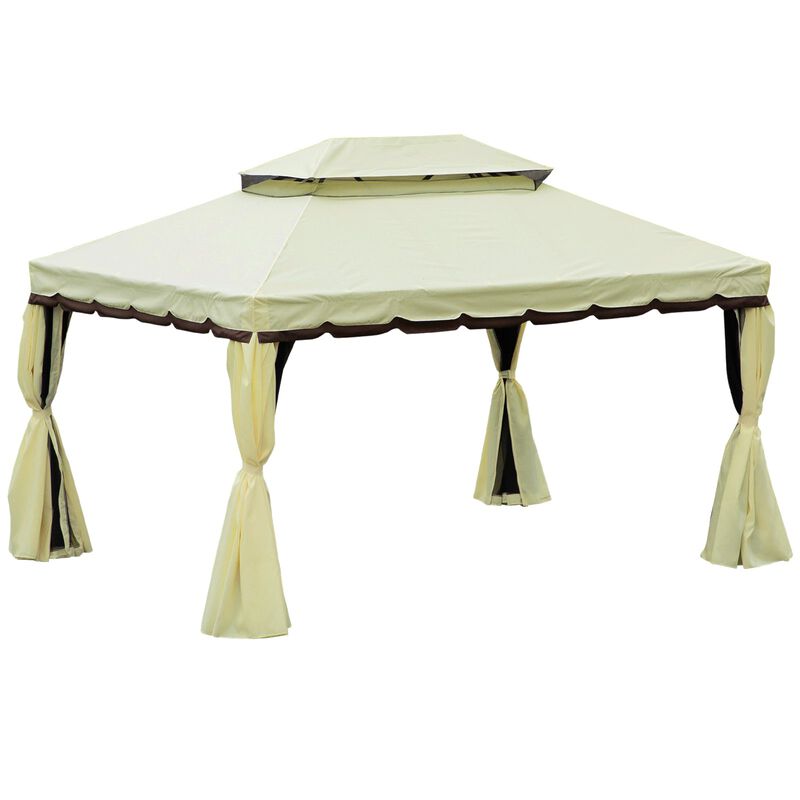 Cream White Garden Pavilion: 10x13 Aluminum Frame Gazebo with Curtains