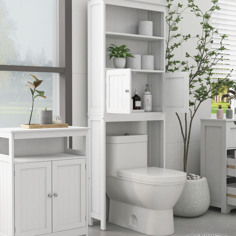Over The Toilet Rack 2 - Tier Toilet Bathroom Spacesaver Storage Shelf With 2 Doors Wood Storage