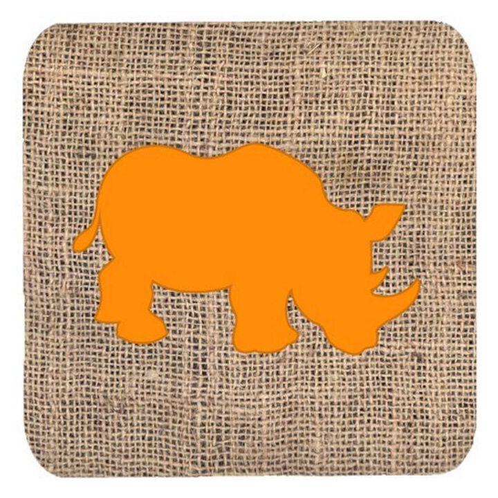 Caroline's Treasures BB1006-BL-OR-FC Rhinoceros Burlap and Orange Foam Coasters (Set of 4), 3.5 H x 3.5 W, Multicolor
