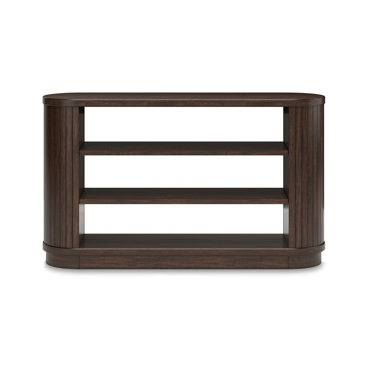 Jeno TV Media Credenza Cabinet, 2 Shelves, Ribbed Brown Wood 58 Inch - Benzara