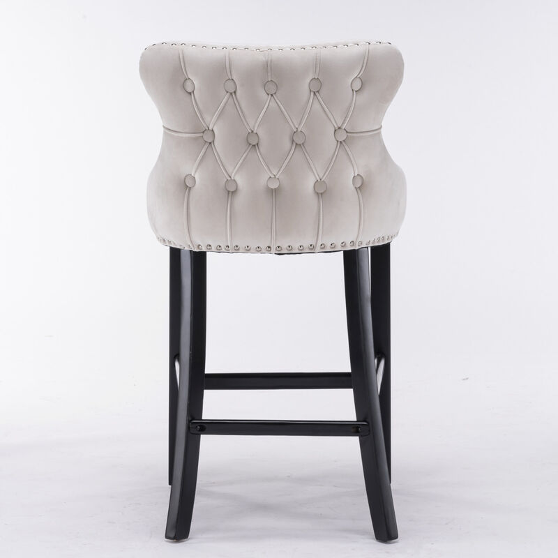 Velvet Wingback Bar Stools with Button Tufted Decoration, Set of 2