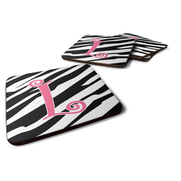 Caroline's Treasures CJ1037-LFC Monogram-Zebra Stripe and Pink Foam Coasters (Set of 4), Initial Letter L, 3.5 H x 3.5 W, Multicolor
