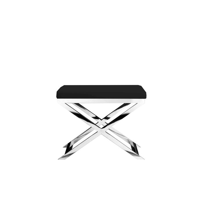 Sovi 20 Inch Accent Stool Ottoman, Steel Legs, Cushioned Black Faux Leather - Benzara