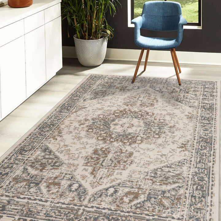 Alpine Hashlei Light Beige Medallion Area Rug 5'3" x 7'6"