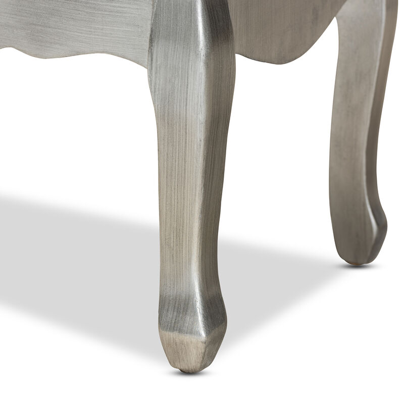 Baxton Studio Leonie Brushed Silver Finished Wood and Mirrored Glass 2 Drawer End Table
