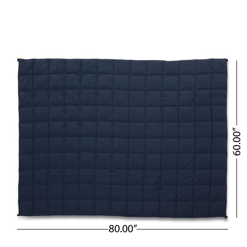 Blankie 20lbs Weighted Blanket, 60 x 80 Cotton Multilayer, Navy Blue - Benzara