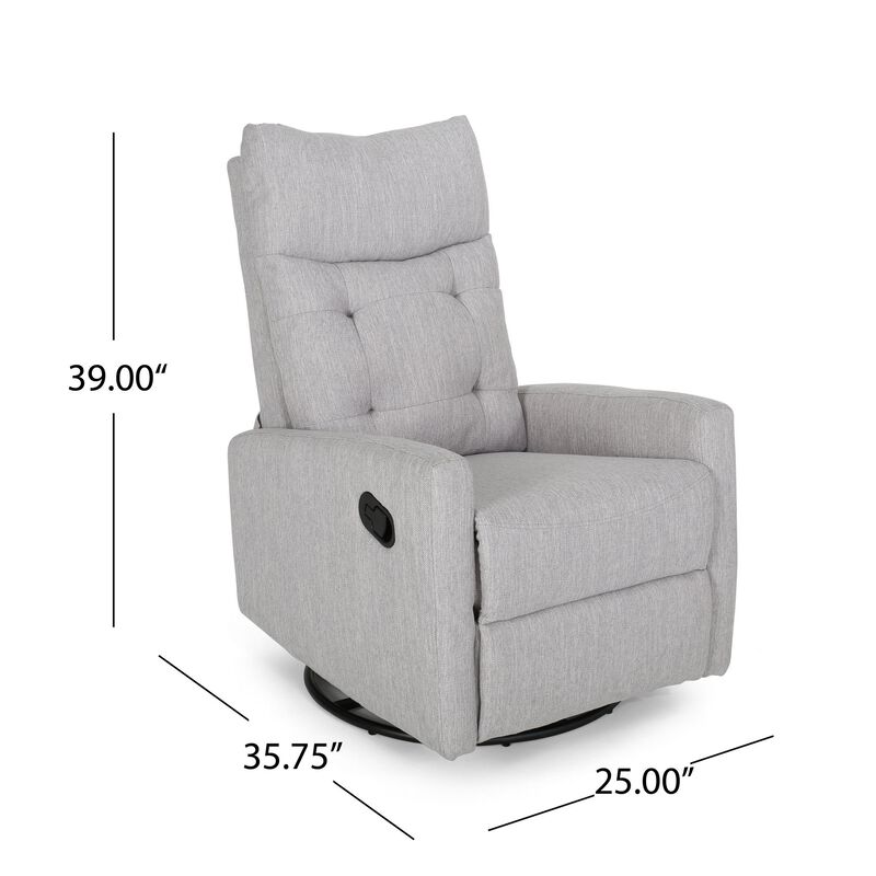 Manual Glider Swivel Recliner Chair, Tufted Split Design, Light Gray - Benzara