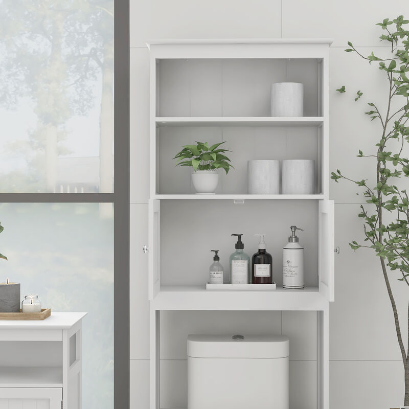 Over The Toilet Rack 2 - Tier Toilet Bathroom Spacesaver Storage Shelf With 2 Doors Wood Storage