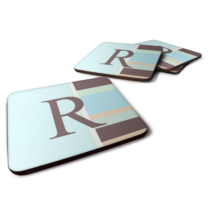 Caroline's Treasures CJ1003-RFC Monogram-Blue Stripes Foam Coasters (Set of 4), Initial Letter R, 3.5 H x 3.5 W, Multicolor