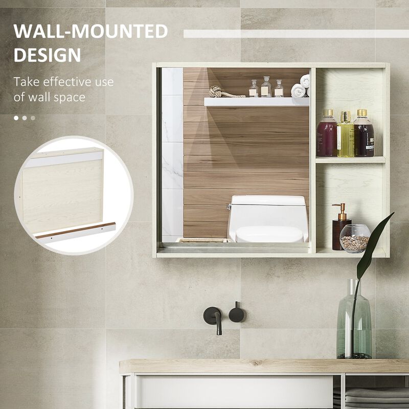 White Bathroom Storage: 31.5x25.5" Mirrored 2-Tier Wall Cabinet