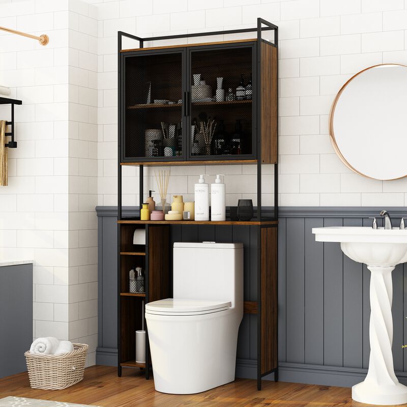 FUFU&GAGA 31.5-in x 74.8-in x 9.8-in Brown 5-Shelf Over-the-Toilet Storage