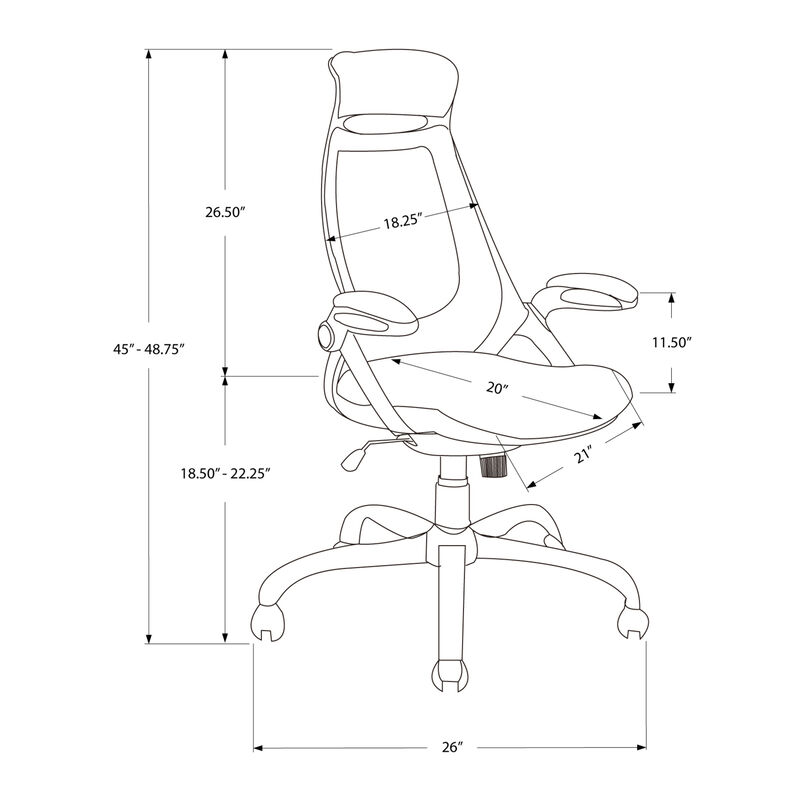 Monarch Specialties I 7276 Office Chair, Adjustable Height, Swivel, Ergonomic, Armrests, Computer Desk, Work, Metal, Fabric, Black, Contemporary, Modern