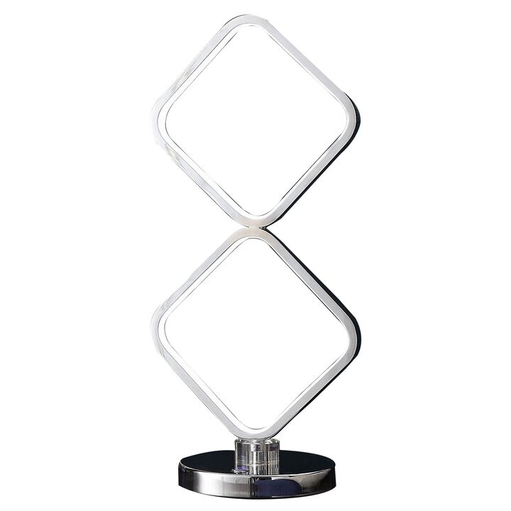 22 Inch Table Lamp, Square LED Light, Modern Accent Metal Base, Chrome-Benzara