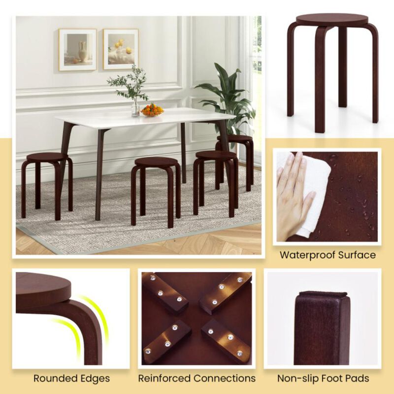 Hivvago Set of 4 18 Inch Stackable Bentwood Dining Chairs with Round Top