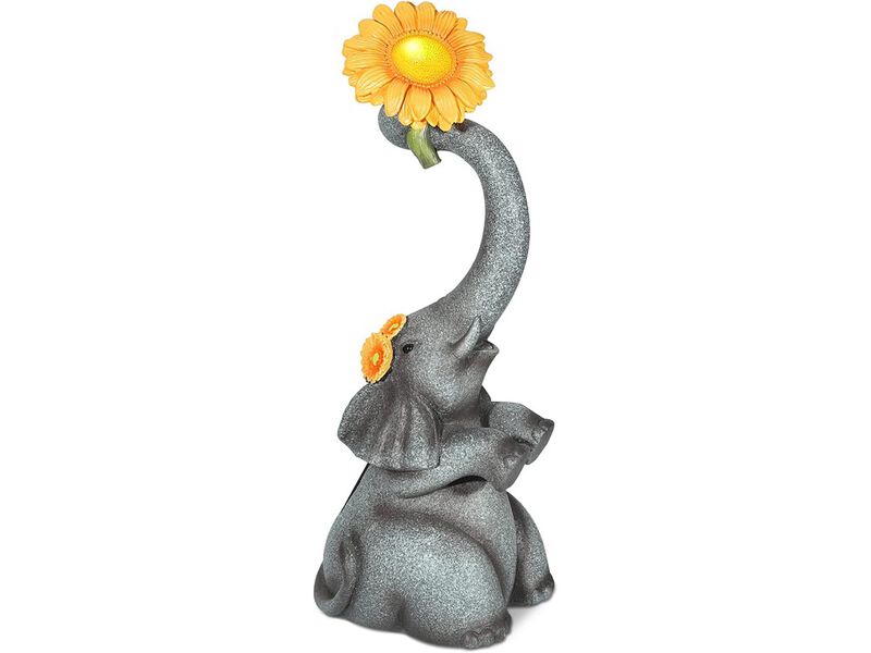 Panven Elephant Sunflower Garden Decor, 14.3" Solar Large Garden Statue