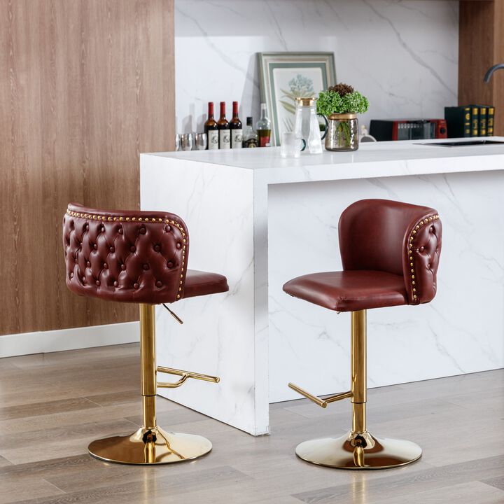 Hivvago Set of 2 Gold Details Upholstered Whole Back Tufted PU Armless Bar Stools