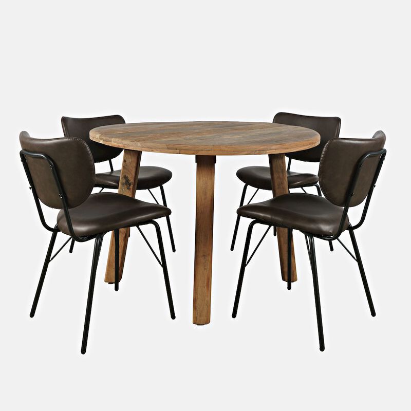 Jofran Reclamation Five Piece Round Rustic Reclaimed Solid Wood Round Dining Set