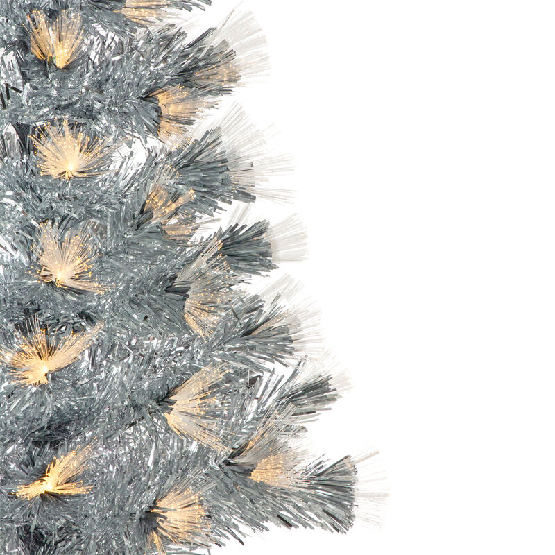 3' Pre-Lit Silver Fiber Optic Artificial Christmas Tree  Warm White Lights