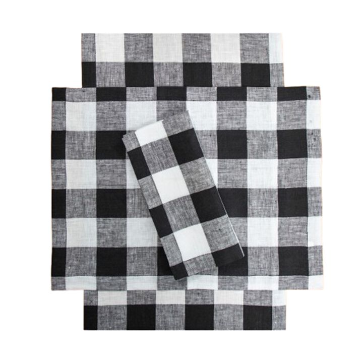 Solino Home 100% Pure Linen Buffalo Check Dinner Napkins 20 x 20 Inch Set of 4