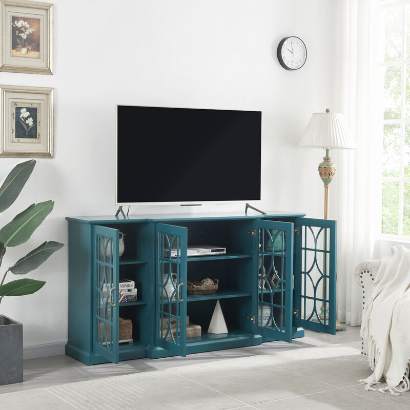 63" TV Stand, Storage Buffet Cabinet, Sideboard With Glass Door And Adjustable Shelves