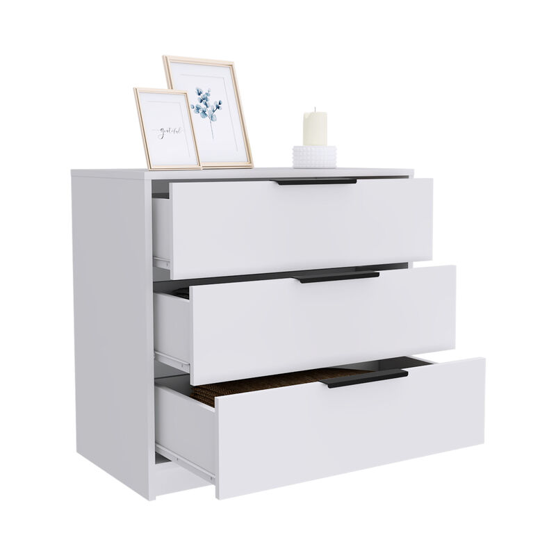 DEPOT E-SHOP Egeo 3 Drawers Dresser, Superior Top, White