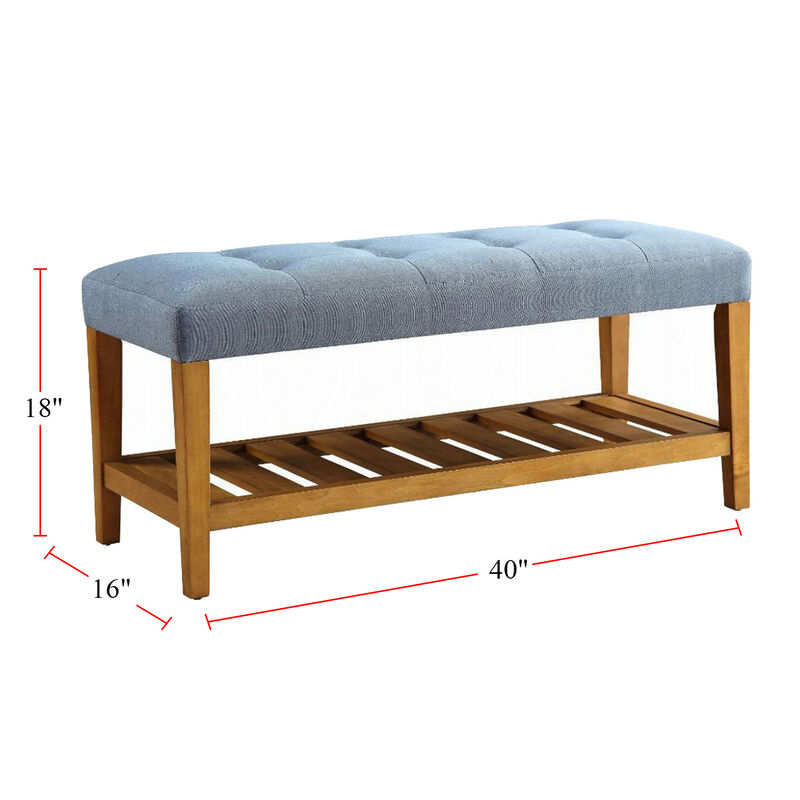 Fabric Bench in Blue and Oak Finish