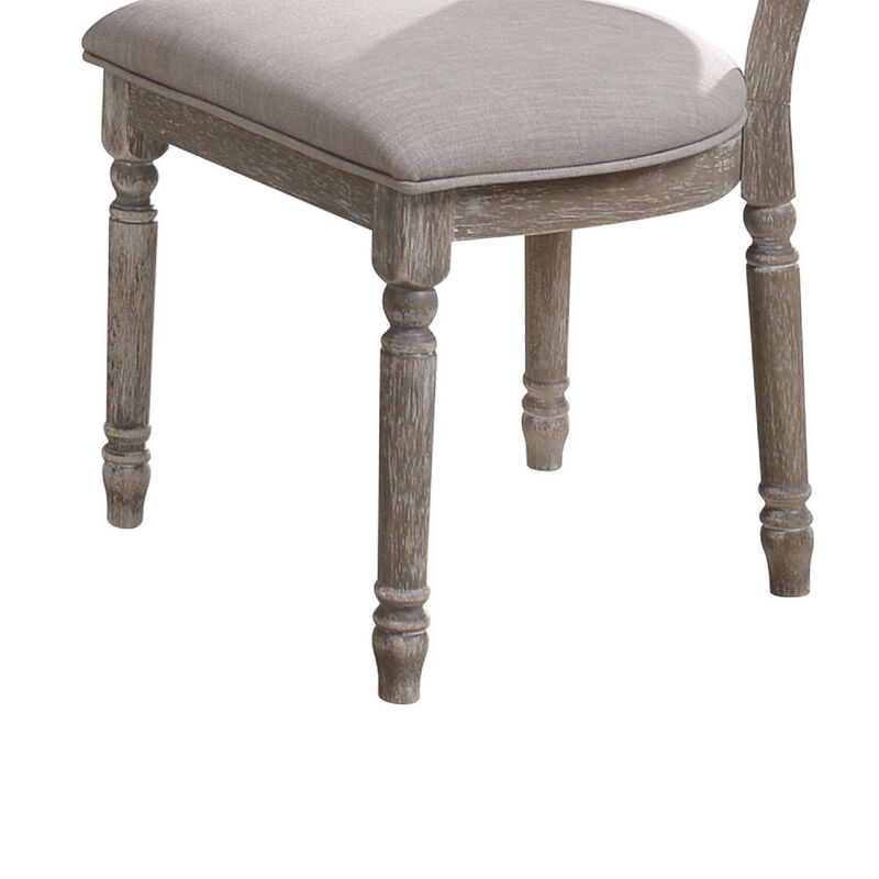 Wooden Chair with Fabric Upholstered Seating, Set of 2, Gray and Brown - Benzara
