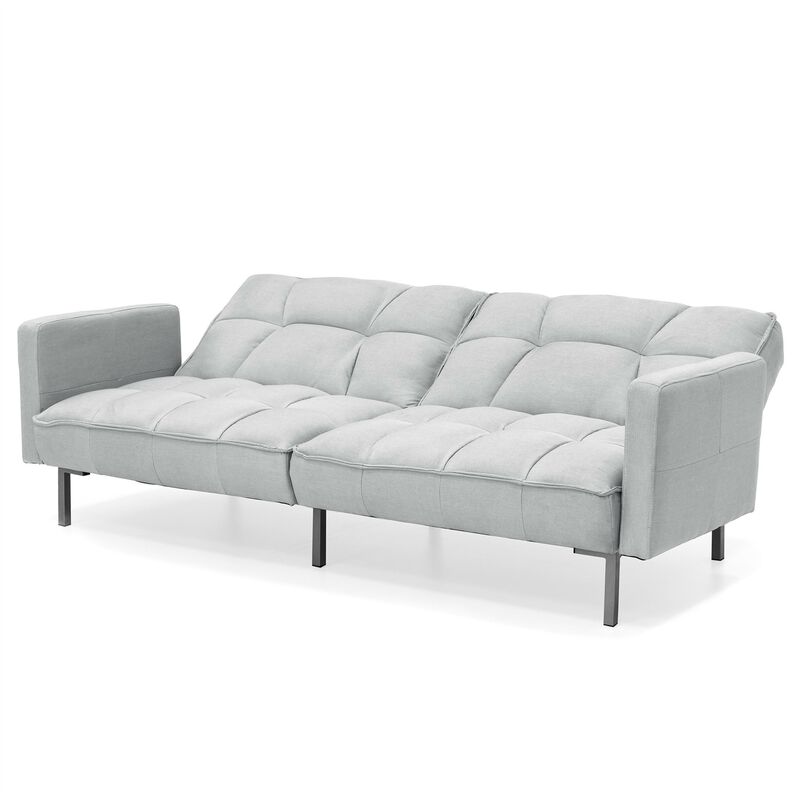 Split Back Design Convertible Linen Tufted Futon w/ 2 Pillows