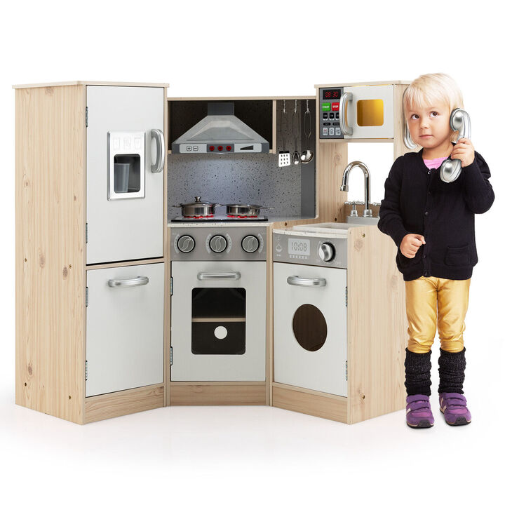 Kids Corner Wooden Kitchen Playset with Cookware Accessories Kids Corner Wooden Kitchen Playset with Cookware Accessories