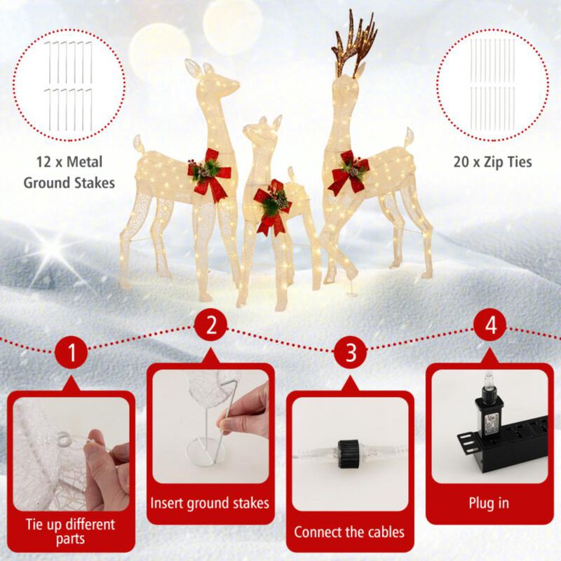 Hivvago 3-Piece Pre-lit Christmas Reindeer Family with 230 Warm White LED Lights