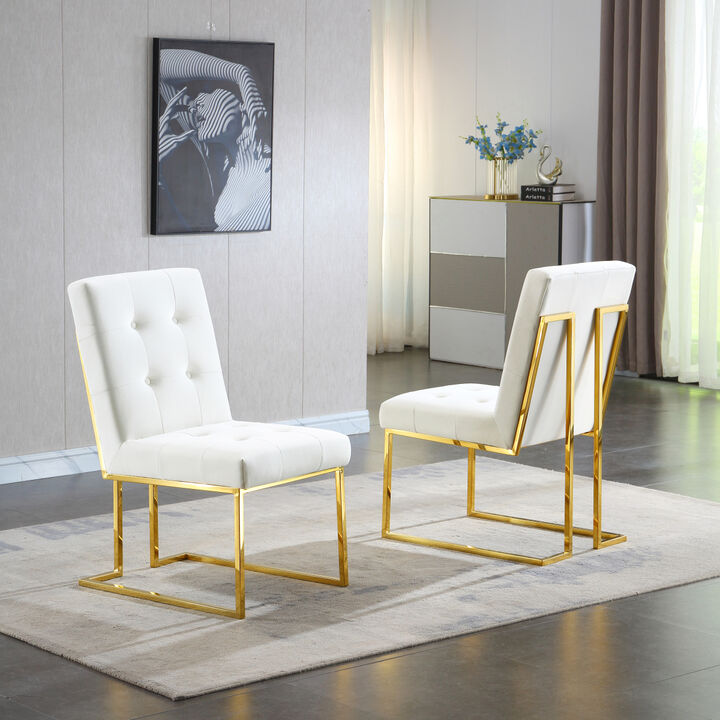 Modern Velvet Dining Chair Set Of 2, Tufted Design And Finish Stainless Base