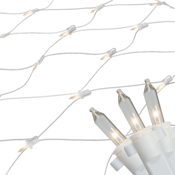 2' x 8' Clear Mini Net Style Column Christmas Lights  White Wire