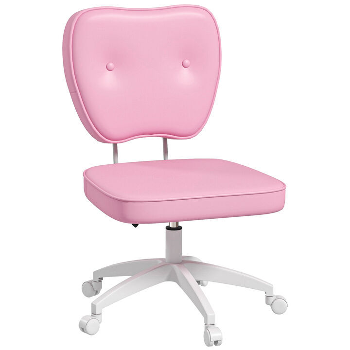 Vinsetto Cute Armless Office Chair, Small PU Leather Computer Desk Chair, Vanity Task Chair with Adjustable Height, Swivel Wheels, Mid Back, Pink